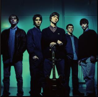 Group portrait of the British rock band Oasis.