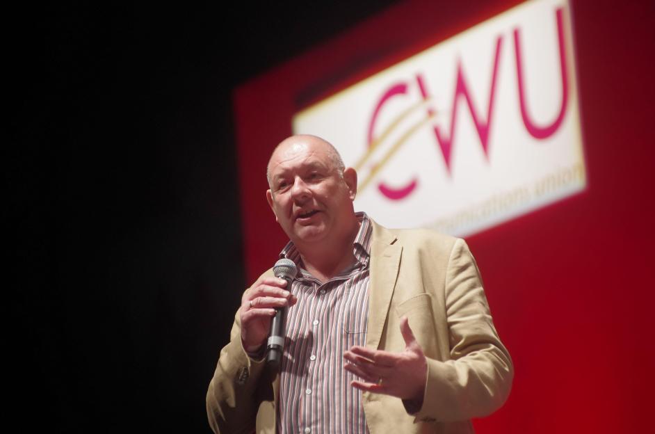 Dave Ward, General Secretary of the CWU, speaking at a campaign event.