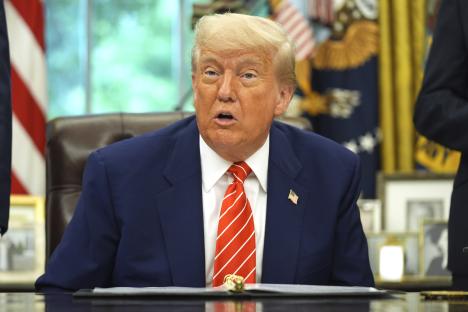 President Donald Trump speaking in the Oval Office.
