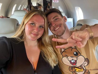 Declan Rice and Lauren Fryer on a private jet.