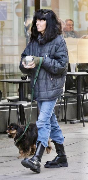 Claudia Winkleman with her dog and Starbucks