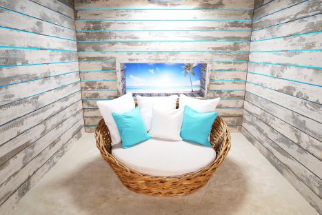 The Love Island villa's wicker daybed.