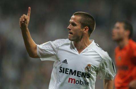 Michael Owen of Real Madrid celebrating a goal.