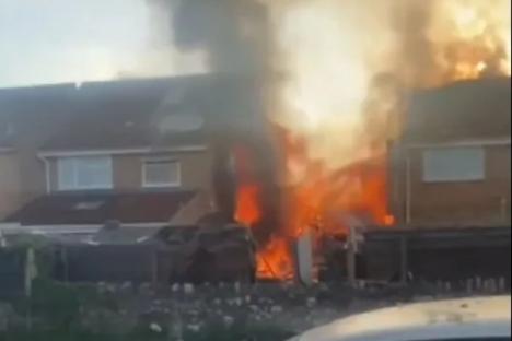 Entire house destroyed in suspected gas explosion before fire rips through home leaving ‘three people injured’