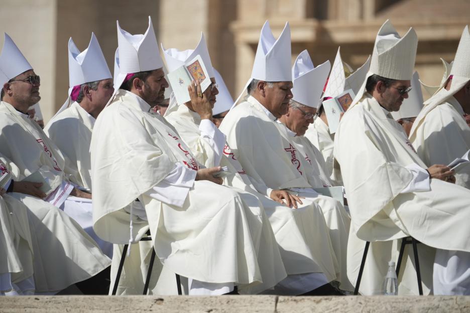 Bishops at a canonization mass in St. Peter's Square.