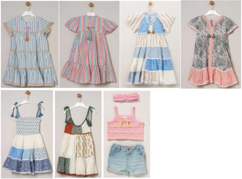 Collage of girls' dresses and clothing recalled due to strangulation and choking hazard.