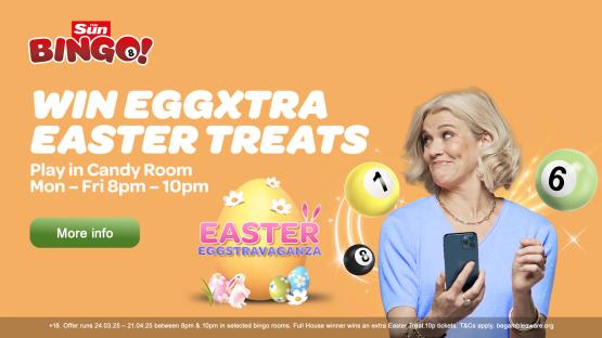 Play in Sun Bingo’s Easter games for the chance to win cash and chocolate