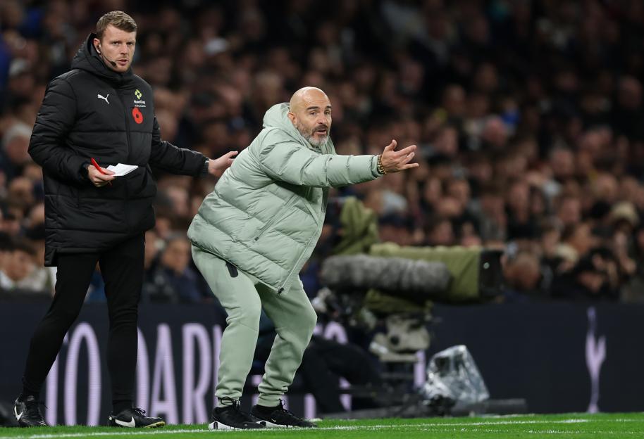 Enzo Maresca, Head Coach of Chelsea, reacts during the Premier League match.