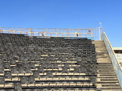 Disused stadium seating and stairs.