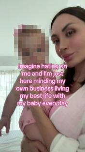 A woman holding her baby, with text overlay: