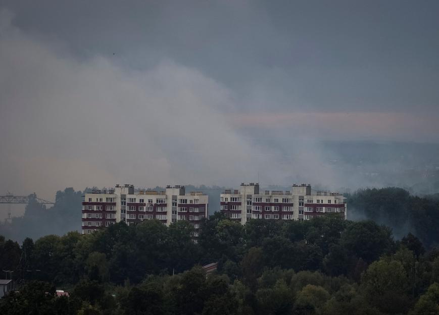 Smoke billows over Lviv, Ukraine, after a Russian drone and missile strike.