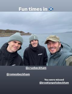Photo of David Beckham with his sons Romeo and Cruz in Scotland.