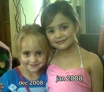 Photo of two young girls, one born in December 2008 and the other in January 2008.
