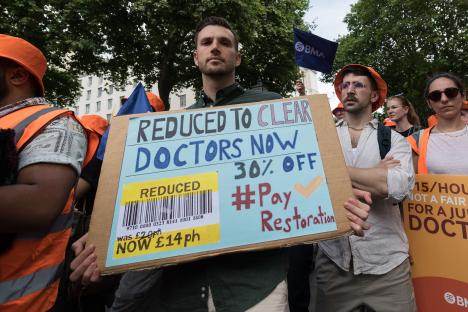 Junior doctors at a rally protesting for pay restoration.