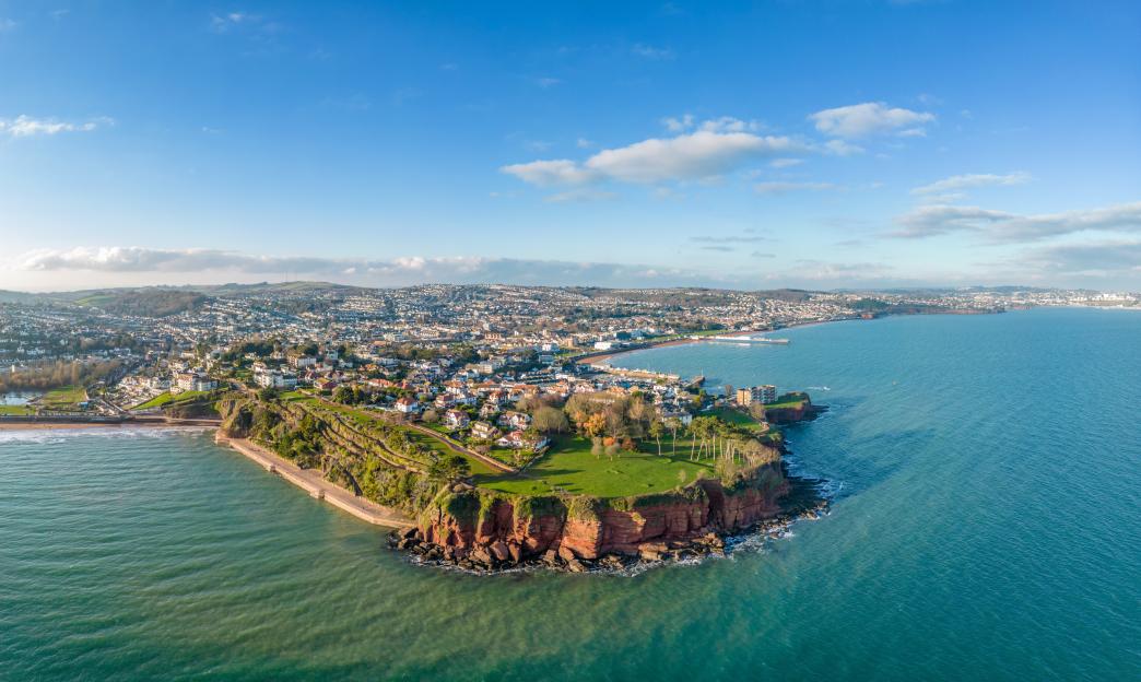 Aerial view of Roundham Head in Paignton, Devon.