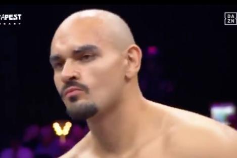 Close-up of a bald, shirtless man with a goatee.