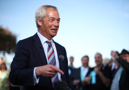 Nigel Farage speaking at a post-election event.