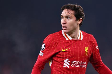 LIVERPOOL, ENGLAND - JANUARY 21: Federico Chiesa of Liverpool during the UEFA Champions League 2024/25 League Phase MD7 match between Liverpool FC and LOSC Lille at Anfield on January 21, 2025 in Liverpool, England. (Photo by Robbie Jay Barratt - AMA/Getty Images)