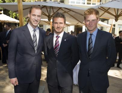 Prince William, Prince Harry, and David Beckham at a FIFA World Cup reception.