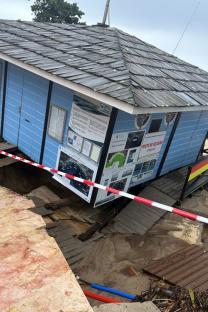 A view of a building damaged by flooding, following heavy rainfall, in Le Lavandou, France, May 20, 2025, in this picture obtained from social media. Emma Formeaux/via REUTERS THIS IMAGE HAS BEEN SUPPLIED BY A THIRD PARTY. MANDATORY CREDIT. NO RESALES. NO ARCHIVES.
