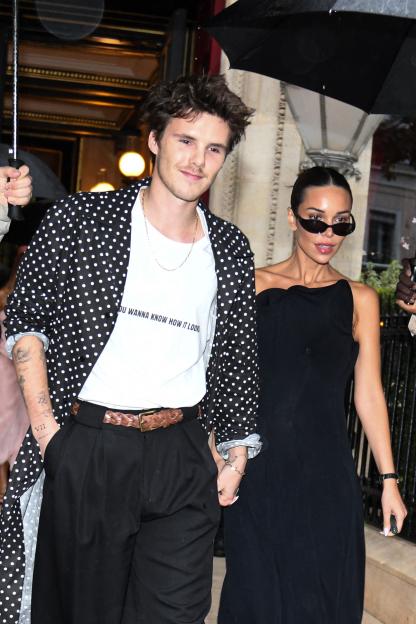 Cruz Beckham and Jackie Apostel leaving La Reserve hotel in Paris.