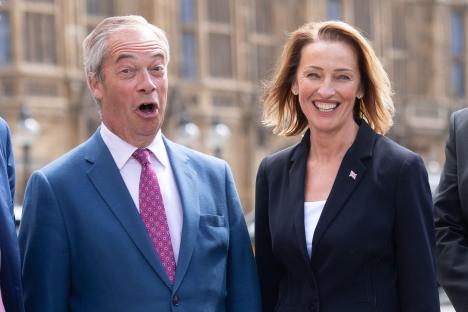 Nigel Farage and Sarah Pochin at Parliament.