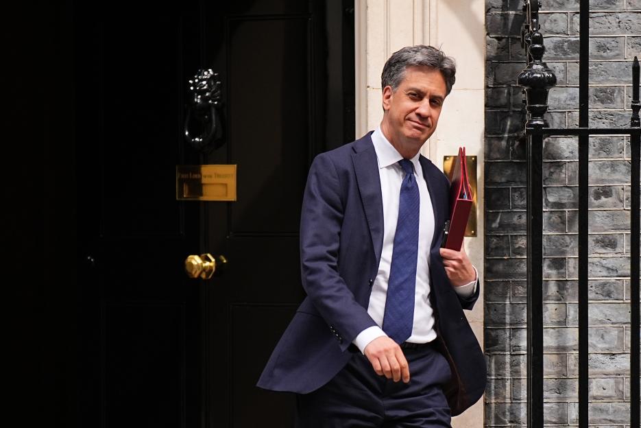 Ed Milliband leaving 10 Downing Street after a Cabinet meeting.