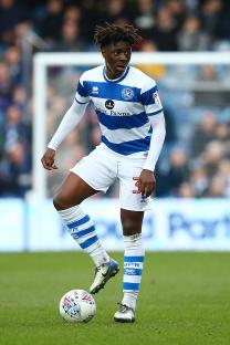 Eberechi Eze of QPR in action during a soccer match.