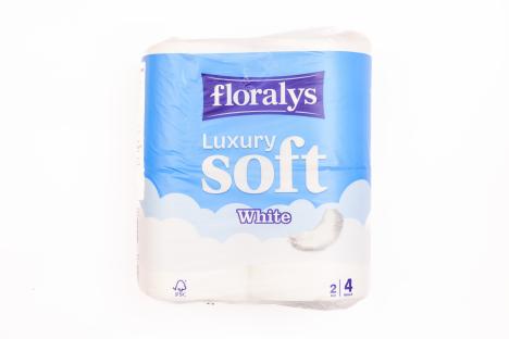 Package of Floraly's Luxury Soft White toilet paper.
