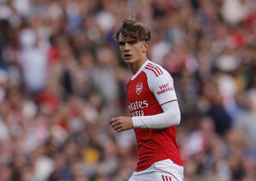 Arsenal's Max Dowman playing soccer.