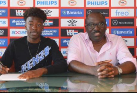 Noni Madueke and Ifeanyi Madueke at a press conference.