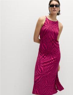 Pink zebra-print midi beach dress.