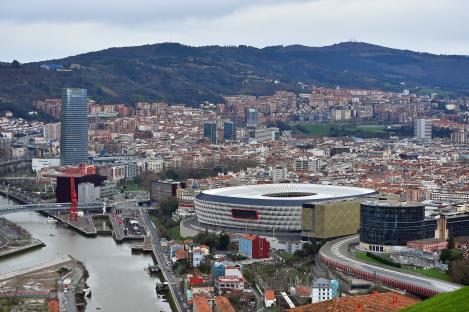 Aerial view of the Estadio de San Mamés in Bilbao, Spain.
