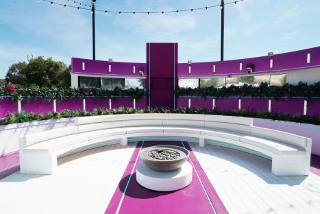 The Love Island villa's outdoor seating area.