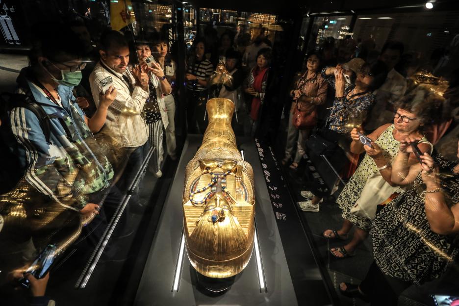 Tutankhamun's golden coffin on display at the Grand Egyptian Museum