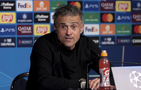 PSG coach Luis Enrique at a press conference.
