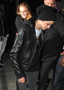 Lindsay Lohan and Samantha Ronson leaving a nightclub.