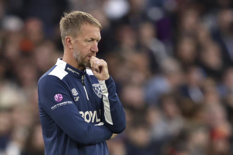 Graham Potter, West Ham United head coach, on the sidelines.