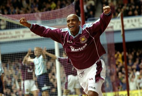 Trevor Sinclair of West Ham United celebrating a goal.