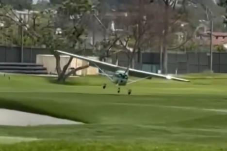 Terrifying moment plane crashes at iconic Riviera Country Club in shock emergency landing as golfers left stunned