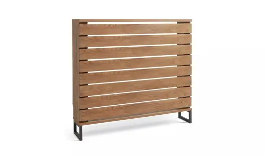 Small wooden radiator cover with black legs.