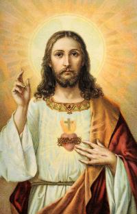 Illustration of Jesus Christ with a sacred heart.