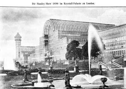 1890 illustration of the Stanley Show at the Crystal Palace in London.