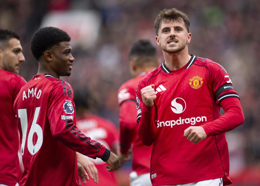 Mason Mount of Manchester United celebrates after scoring the opening goal during the English Premier League match.