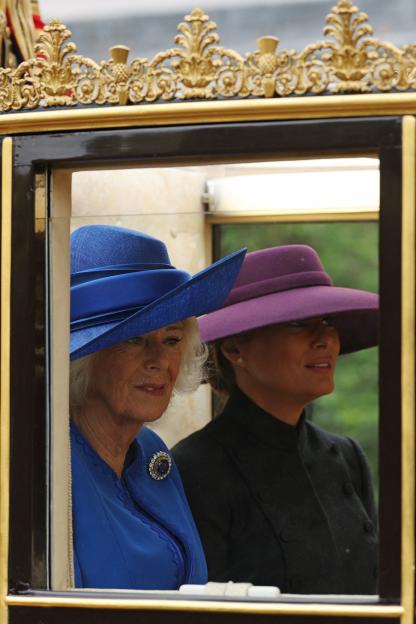 Queen Camilla and First Lady Melania Trump in the Scottish State Coach.
