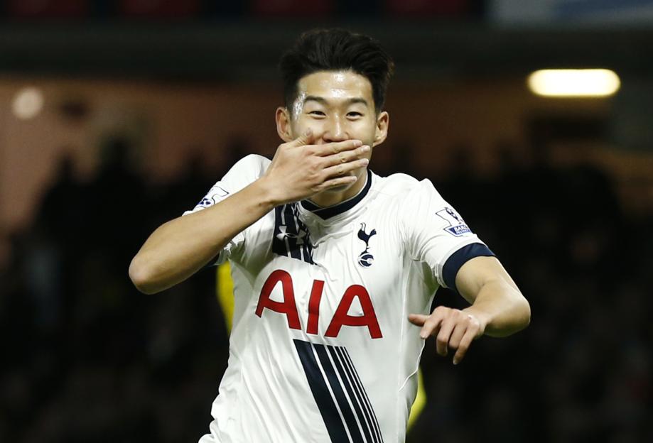 Son Heung-Min celebrates a goal.