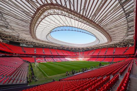 Interior view of San MamÃ©s Stadium in Bilbao, Spain.