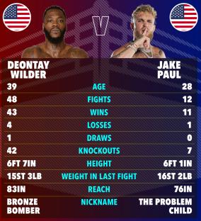 Illustration comparing Deontay Wilder and Jake Paul's boxing stats.