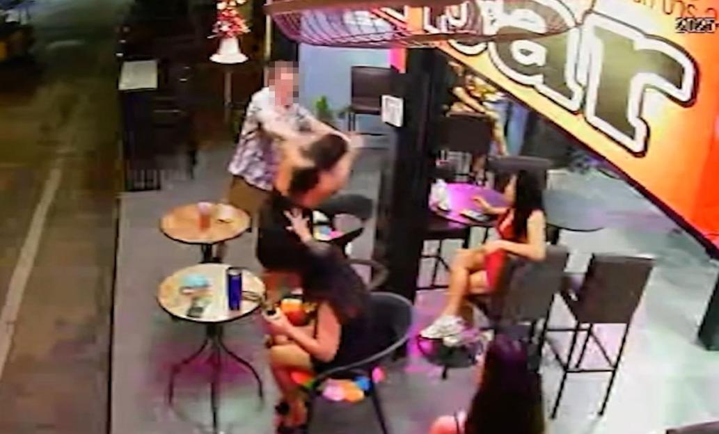 CCTV footage of a bar fight resulting in a man falling and breaking his arm.