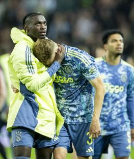 Ajax players Anton Gaaei and Jorthy Mokio after a Dutch Eredivisie match.